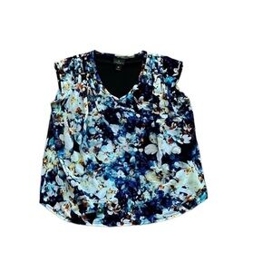 Worthington women’s capped sleeve floral print top V-neck Size Small Petite